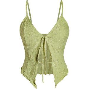 Women's Y2K Crop Top Polyester Tie Front Asymmetrical Ruffle Hem Chic